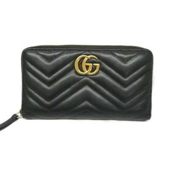 GUCCI Zip Long Wallet GG Marmont Leather Black - Picture 1 of 6